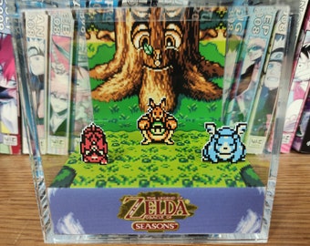 The Legend of Zelda Diorama - Oracle of Seasons Link & Friends, Zelda 3D Diorama Cube, Handmade Crystal Diorama Cube, Unique Gift for Gamers