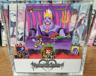 Kingdom Hearts Diorama - Sora vs Ursula (Ft. Ariel), Kingdom Hearts 3D Diorama Cube, Handmade Crystal Diorama Cube, Unique Gift for Gamers