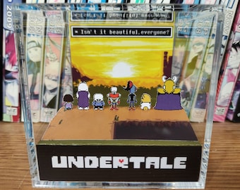 Undertale Diorama - Sunset Together (Undertale Ending), Undertale 3D Diorama Cube, Handmade Crystal Diorama Cube, Unique Gift for Gamers