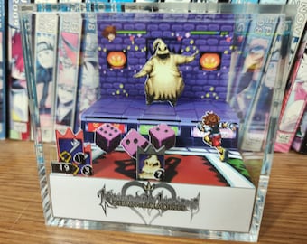Kingdom Hearts Diorama - Sora vs Oogie Boogie, Kingdom Hearts 3D Diorama Cube, Handmade Crystal Diorama Cube, Unique Gift for Gamers
