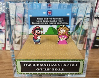 Mario and Peach SMW Anniversary Diorama - Mario Couples Date Box, Mario 3D Diorama Cube, Handmade Crystal Diorama Cube, Gift for Couples