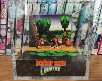 Donkey Kong Country Diorama -Donkey Kong Country Opening, Donkey Kong 3D Diorama Cube, Handmade Crystal Diorama Cube, Unique Gift for Gamers