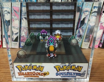 Pokemon Burned Tower Legendary Beasts Diorama Cube Scene with Raikou, Entei, Suicune, Handmade 3D Crystal Display, Retro Pokemon Collectible