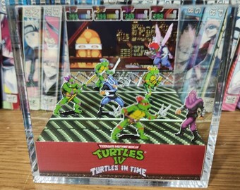 Teenage Mutant Ninja Turtles TMNT, Turtles in Time TMNT 3D Diorama Cube, Handmade Crystal Diorama Cube, Unique Gift for Gamers