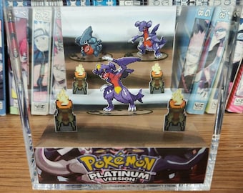 Evolution Garchomp (Platinum), Gible Gabite Garchomp 3D Diorama Cube, Garchomp Handmade Crystal Diorama Cube, Unique Gift for Gamers