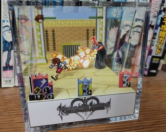 Kingdom Hearts Diorama - Sora vs Hades, Sora Hades Kingdom Hearts 3D Diorama Cube, Handmade Crystal Diorama Cube, Unique Gift for Gamers