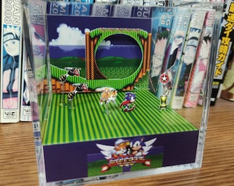 Sonic the Hedgehog 2 with Miles Tails (Sonic 2), Sonic and Tails 3D Diorama Cube, Handmade Crystal Diorama Cube, Unique Gift for Gamers