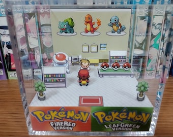 Pokemon Oak's Lab Starters (Bulbasaur, Squirtle, Charmander), Pokemon 3D Diorama Cube, Handmade Crystal Diorama Cube, Unique Gift for Gamers