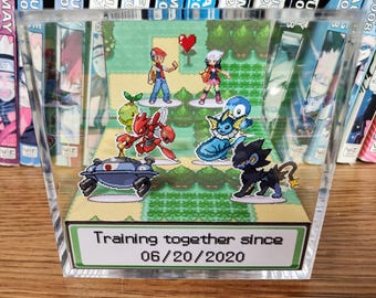CUSTOMIZABLE Pokemon Couple Gift Box – Classic Green Love Diorama, Personalized 3D Pokemon Cube, Cute Pokemon Gift, Gamer Gift for Couples