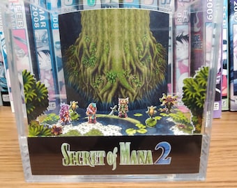 Secret of Mana 2 (Nature), Secret of Mana 2 3D Diorama Cube, Handmade Crystal Diorama Cube, Unique Gift for Gamers