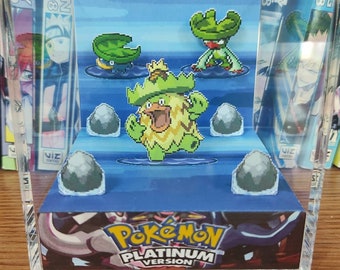 Evolution Ludicolo (Platinum), Lotad Lombre Ludicolo 3D Diorama Cube, Ludicolo Handmade Crystal Diorama Cube, Unique Gift for Gamers