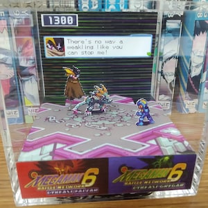 Mega Man Diorama - Mega Man vs Bass Gregar (Battle Network), Mega Man 3D Diorama Cube, Handmade Crystal Diorama Cube, Unique Gift for Gamers