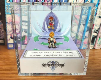 Kingdom Hearts 2 Roxas and Sora Diorama Box, Summer Vacation is Over Scene, Twilight Town Pixel Art Gaming Collectible Kingdom Hearts Decor