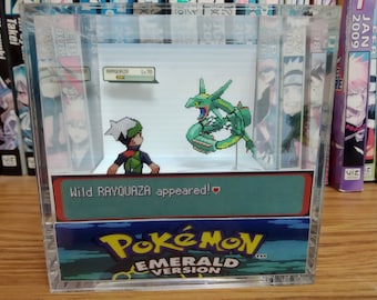 Rayquaza Encounter, Rayquaza 3D Diorama Cube, Rayquaza Handmade Crystal Diorama Cube, Unique Gift for Gamers