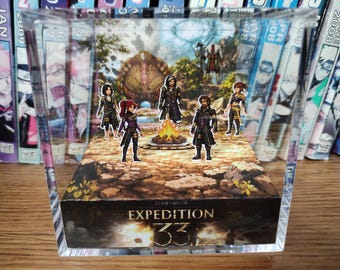 Expedition 33 Campfire Diorama Box (Gustave, Verso, Maelle) Clair Obscur Expedition 33, 3D Diorama Cube, JRPG Gaming Collectible Display