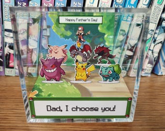 CUSTOMIZABLE Happy Father's Day Pokemon Box, Pokemon Happy Father's Day, Father's Day 3D Diorama, Dad Gift Diorama, Unique Gift for Dad