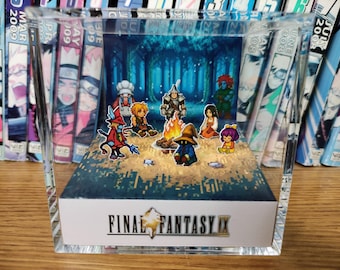 Final Fantasy IX Campfire Zidane, Vivi, Garnet, Adelbert, Final Fantasy 3D Diorama Cube, Handmade Crystal Diorama Cube, Unique Gamer Gift