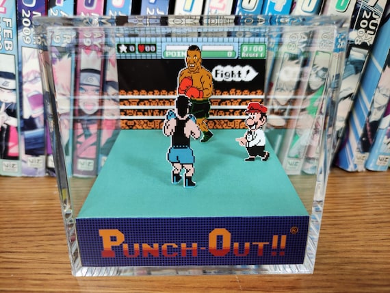 Punch-Out Diorama Box, Little Mac vs Mike Tyson 3D Retro Pixel Art Diorama Cube, Classic NES Gaming Collectible, Gamer Display Gift Decor