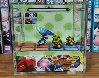 Mega Man Diorama - Mega Man vs Mettaurs (Battle Network), Mega Man 3D Diorama Cube, Handmade Crystal Diorama Cube, Unique Gift for Gamers