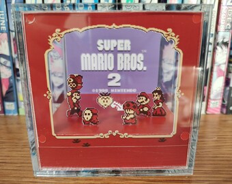 Mario Diorama - Super Mario Bros 2 (Super Mario Bros 2 Title), Mario 3D Diorama Cube, Handmade Crystal Diorama Cube, Unique Gift for Gamers