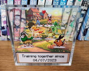 CUSTOMIZABLE Pokemon Farm Couple Diorama Box, Pokemon Retro Pixel Art Anniversary Gift, Gamer Couple Keepsake, Valentine Pokemon Display