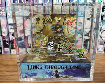 The Legend of Zelda Diorama Links - Links through Time, Zelda Link 3D Diorama Cube, Handmade Crystal Diorama Cube, Unique Gift for Gamers