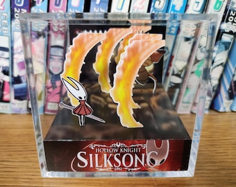 Silksong Hollow Knight Hornet vs Last Judge Diorama Cube – Hollow Knight Silksong Boss Scene, Handmade 3D Crystal Display, Silksong Decor