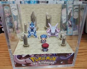 Pokemon Dialga Palkia (Spear Pillar), Pokemon Dialga Palkia 3D Diorama Cube, Pokemon Handmade Crystal Diorama Cube, Unique Gift for Gamers