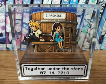 Final Fantasy Cloud Tifa (CLOTI) Love Anniversary Diorama, Custom Date, Water Tower Scene, Handmade Pixel Art Display, Romantic Gaming Gift