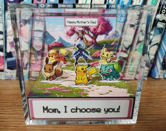 CUSTOMIZABLE Happy Mothers Day Pokemon Box, Pokemon Happy Mother's Day, Mothers Day 3D Diorama, Mom Gift Diorama, Unique Gift for Mom