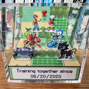 CUSTOMIZABLE Pokemon Classic Anniversary / Valentine's Box, Couple's Anniversary Date,  3D Diorama Crystal Diorama, Pokemon Couples Gift