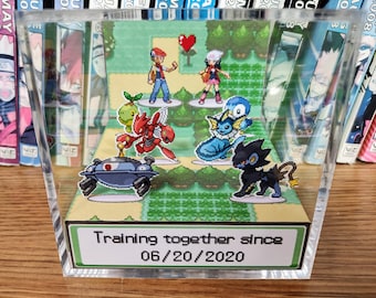CUSTOMIZABLE Pokemon Classic Anniversary / Valentine's Box, Couple's Anniversary Date,  3D Diorama Crystal Diorama, Pokemon Couples Gift