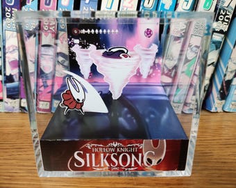 Silksong Hollow Knight Hornet Tormented Trobbio Diorama Cube –Hollow Knight Silksong Boss Scene, Handmade 3D Crystal Display, Silksong Decor