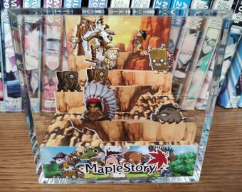 MapleStory Shades of Perion Diorama Box, Pixel art Perion Display, MMORPG, Boar Tree Stump Free Market, Balrog, Maplestory Collectible