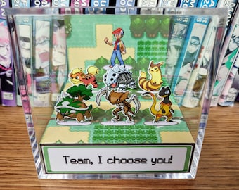 CUSTOMIZABLE Pokemon TEAM Diorama, Custom Pokemon Diorama, Pick 6 Favorite Pokemon, Handmade Display Pokemon Fan Art, Collectible Decor