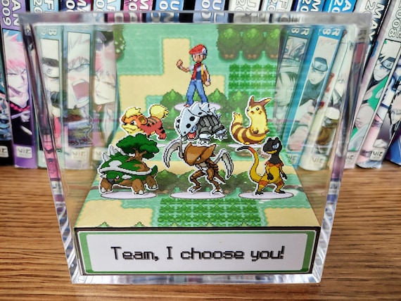 CUSTOMIZABLE Pokemon TEAM Diorama, Custom Pokemon Diorama, Pick 6 Favorite Pokemon, Handmade Display Pokemon Fan Art, Collectible Decor