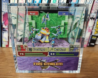 Fire Emblem Diorama - Nergal vs Lyn (The Blazing Blade), Fire Emblem 3D Diorama Cube, Handmade Crystal Diorama Cube, Unique Gift for Gamers