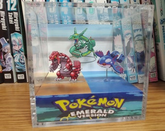 Pokemon Weather Trio (Rayquaza, Groudon, Kyogre),  Pokemon 3D Diorama Cube, Handmade Crystal Diorama Cube, Pokemon Unique Gift for Gamers
