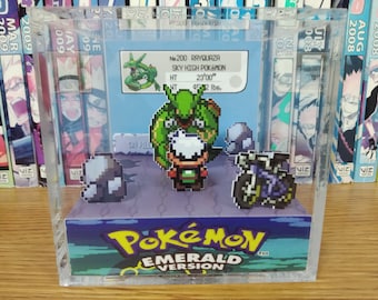 Pokemon Rayquaza Sky Pillar (Emerald) - Rayquaza Emerald 3D Diorama Cube, Pokemon Handmade Crystal Diorama Cube, Unique Gift for Gamers