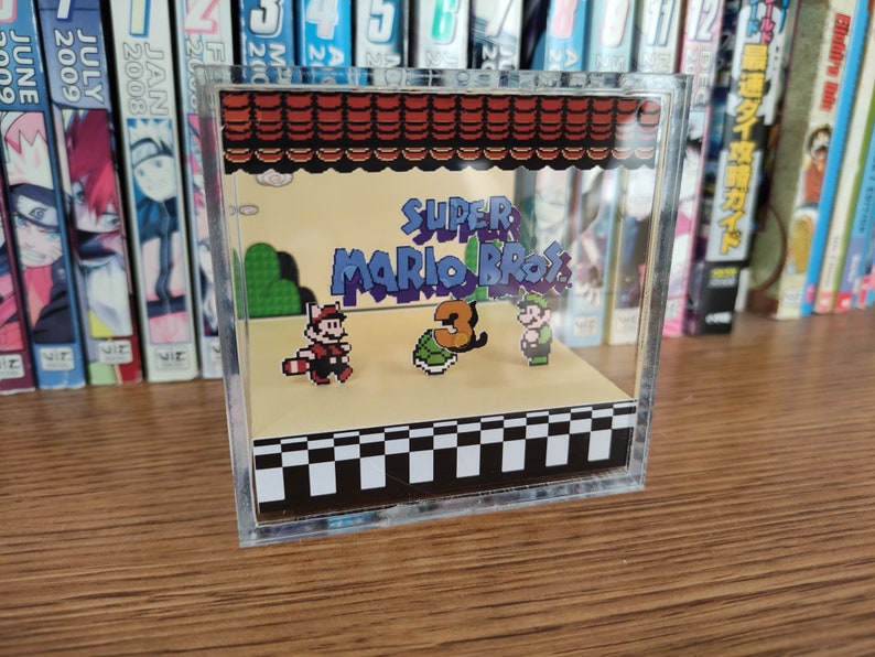 Mario Diorama Super Mario Bros 3 Super Mario Bros 3 Title, Mario 3D Diorama Cube, Handmade Crystal Diorama Cube, Unique Gift for Gamers image 5