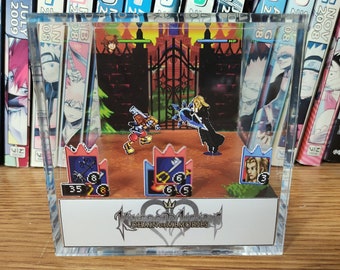 Kingdom Hearts Diorama - Sora vs Vexen II, Kingdom Hearts 3D Diorama Cube, Handmade Crystal Diorama Cube, Unique Gift for Gamers
