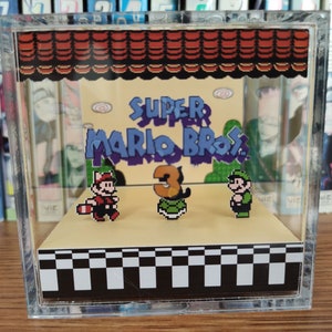 Mario Diorama Super Mario Bros 3 Super Mario Bros 3 Title, Mario 3D Diorama Cube, Handmade Crystal Diorama Cube, Unique Gift for Gamers image 2