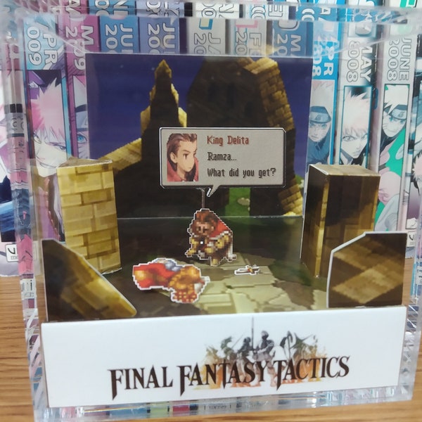 Final Fantasy Diorama - Final Fantasy Tactics, Final Fantasy 3D Diorama Cube, Handmade Crystal Diorama Cube, Unique Gift for Gamers