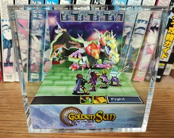 Golden Sun 2 The Lost Age Doom Dragon, Golden Sun Boss Encounter 3D Diorama Cube, Handmade Crystal Diorama Cube, Unique Gift for Gamers