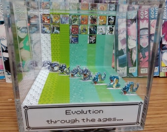 Pokemon Generation Gyarados Diorama Cube – Evolution Through the Ages, Handmade Crystal Display, Retro Pokemon Collectible