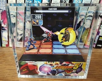 Mega Man Diorama - Mega Man Protoman vs Bass (Battle Network), 3D Diorama Cube, Handmade Crystal Diorama Cube, Unique Gift for Gamers