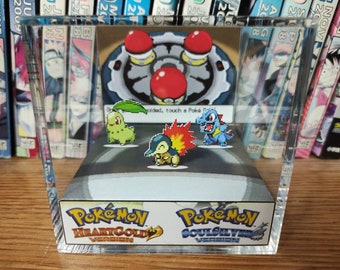 Pokemon Johto Starters (Chikorita, Cyndaquil, Totodile) , Pokemon 3D Diorama Cube, Handmade Diorama Cube, Pokemon Unique Gamers Gift