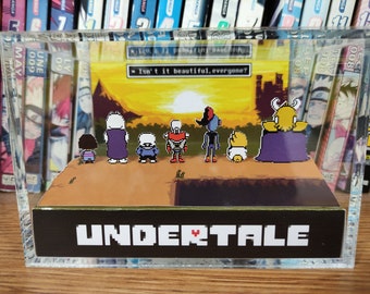 Undertale Diorama - Sunset Together (Undertale Ending) LAR, Undertale 3D Diorama Cube, Handmade Crystal Diorama Cube, Unique Gift for Gamers