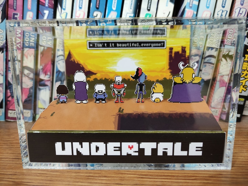 Undertale Diorama - Sunset Together (Undertale Ending) LAR, Undertale 3D Diorama Cube, Handmade Crystal Diorama Cube, Unique Gift for Gamers 