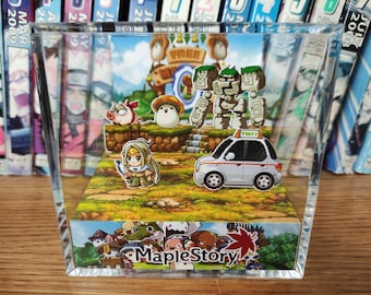 MapleStory Shades of Henesys Diorama Box, Pixel art Henesys Display, Mushroom Ribbon Pig Free Market, Athena Pierce, Maplestory Collectible